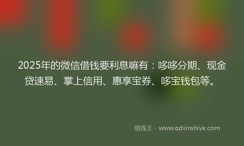 2025年的微信借钱要利息嘛有：哆哆分期、现金贷速易、掌上信用、惠享宝券、哆宝钱包等。
