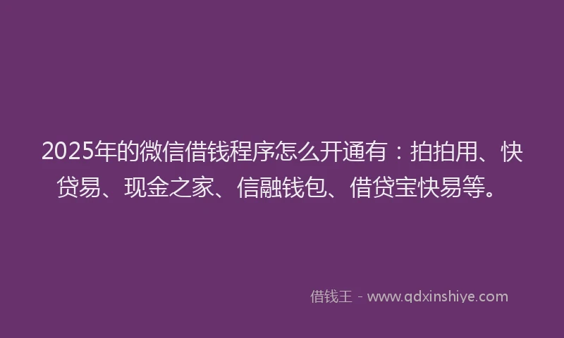2025年的微信借钱程序怎么开通有：拍拍用、快贷易、现金之家、信融钱包、借贷宝快易等。