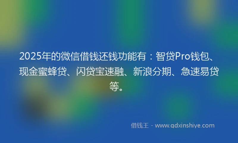 2025年的微信借钱还钱功能有：智贷Pro钱包、现金蜜蜂贷、闪贷宝速融、新浪分期、急速易贷等。