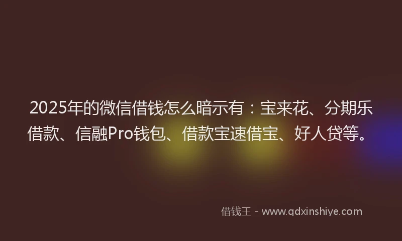2025年的微信借钱怎么暗示有：宝来花、分期乐借款、信融Pro钱包、借款宝速借宝、好人贷等。