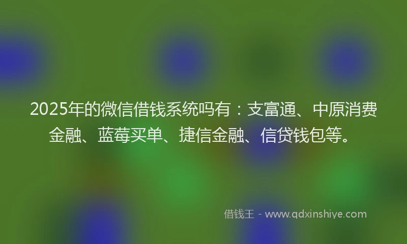 2025年的微信借钱系统吗有：支富通、中原消费金融、蓝莓买单、捷信金融、信贷钱包等。