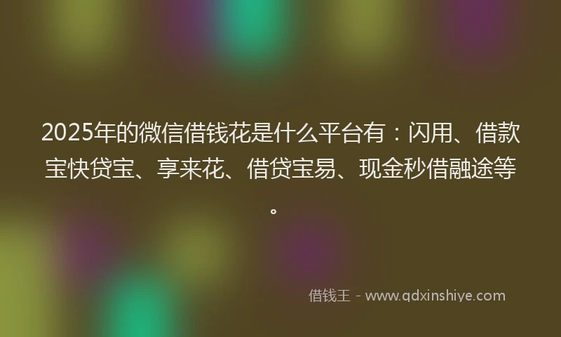 2025年的微信借钱花是什么平台有：闪用、借款宝快贷宝、享来花、借贷宝易、现金秒借融途等。