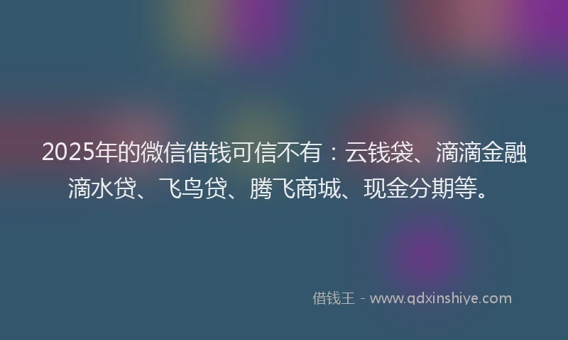 2025年的微信借钱可信不有：云钱袋、滴滴金融滴水贷、飞鸟贷、腾飞商城、现金分期等。