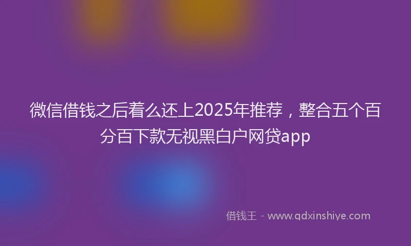 微信借钱之后着么还上2025年推荐，整合五个百分百下款无视黑白户网贷app