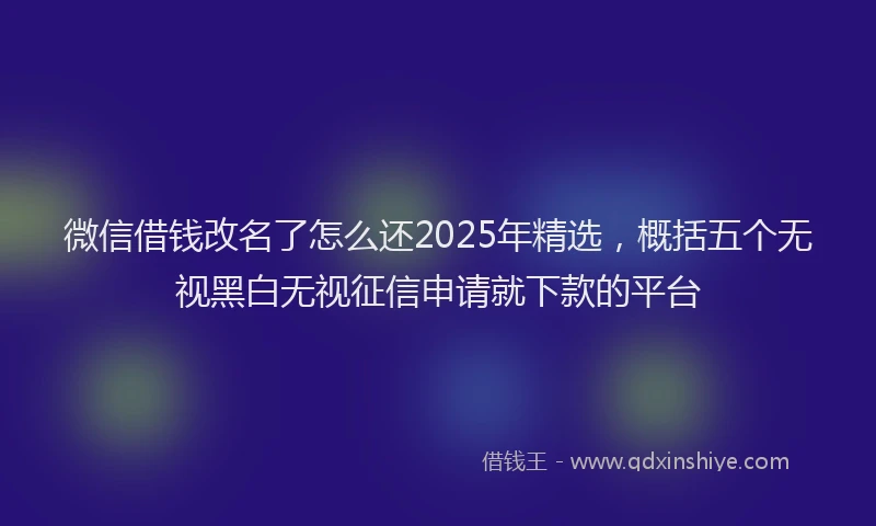 微信借钱改名了怎么还2025年精选，概括五个无视黑白无视征信申请就下款的平台