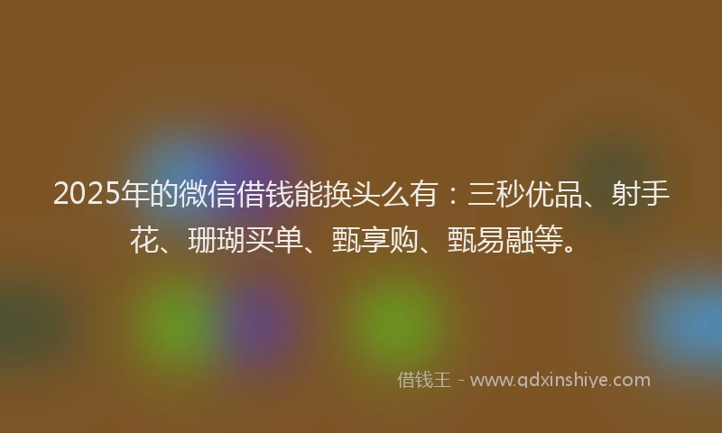 2025年的微信借钱能换头么有：三秒优品、射手花、珊瑚买单、甄享购、甄易融等。