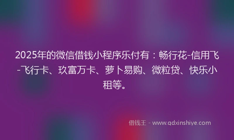 2025年的微信借钱小程序乐付有：畅行花-信用飞-飞行卡、玖富万卡、萝卜易购、微粒贷、快乐小租等。