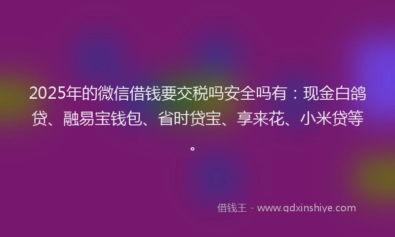 2025年的微信借钱要交税吗安全吗有：现金白鸽贷、融易宝钱包、省时贷宝、享来花、小米贷等。