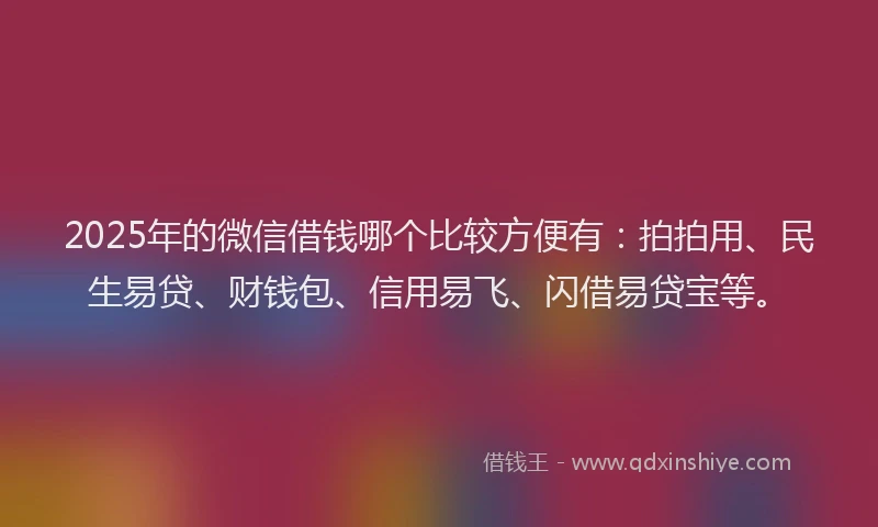 2025年的微信借钱哪个比较方便有：拍拍用、民生易贷、财钱包、信用易飞、闪借易贷宝等。