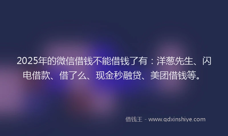 2025年的微信借钱不能借钱了有：洋葱先生、闪电借款、借了么、现金秒融贷、美团借钱等。