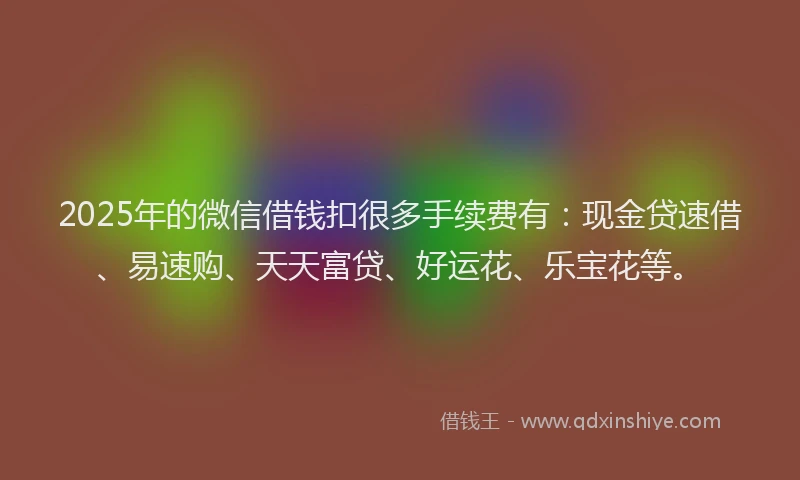2025年的微信借钱扣很多手续费有：现金贷速借、易速购、天天富贷、好运花、乐宝花等。