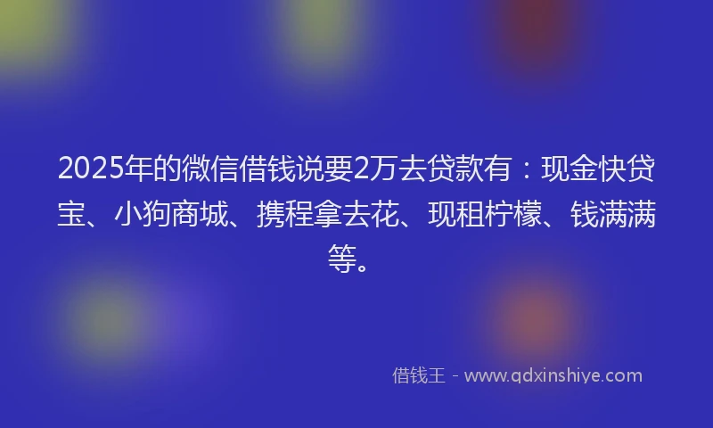 2025年的微信借钱说要2万去贷款有：现金快贷宝、小狗商城、携程拿去花、现租柠檬、钱满满等。