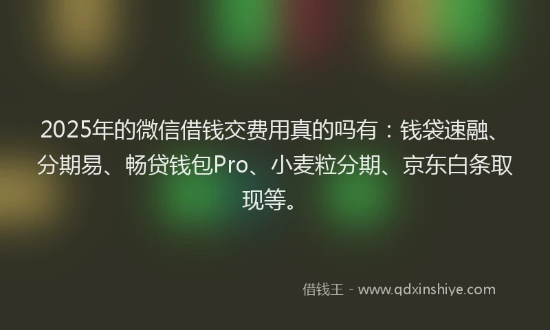 2025年的微信借钱交费用真的吗有：钱袋速融、分期易、畅贷钱包Pro、小麦粒分期、京东白条取现等。