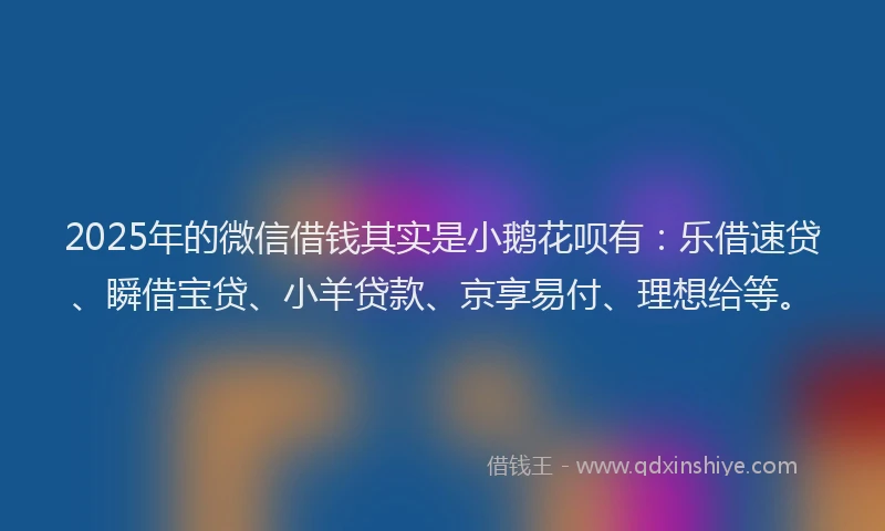2025年的微信借钱其实是小鹅花呗有：乐借速贷、瞬借宝贷、小羊贷款、京享易付、理想给等。