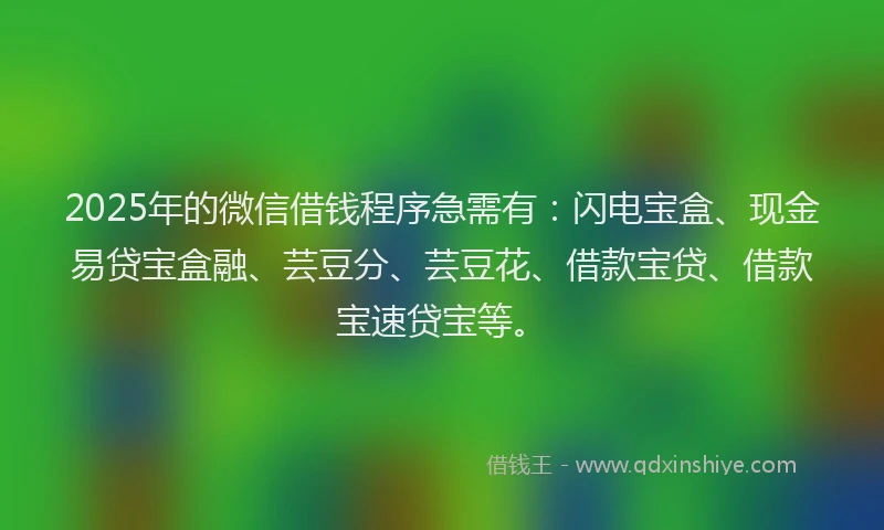 2025年的微信借钱程序急需有：闪电宝盒、现金易贷宝盒融、芸豆分、芸豆花、借款宝贷、借款宝速贷宝等。
