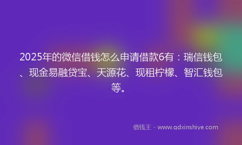 2025年的微信借钱怎么申请借款6有：瑞信钱包、现金易融贷宝、天源花、现租柠檬、智汇钱包等。