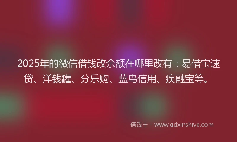 2025年的微信借钱改余额在哪里改有：易借宝速贷、洋钱罐、分乐购、蓝鸟信用、疾融宝等。
