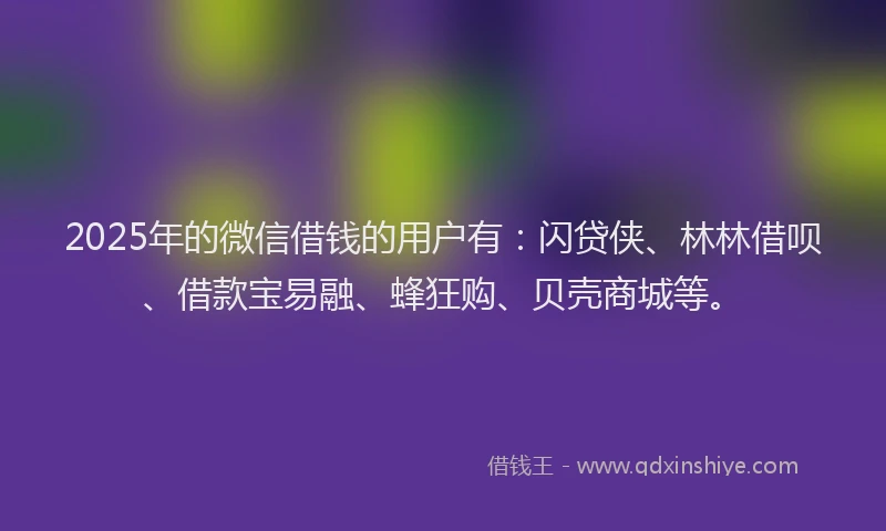 2025年的微信借钱的用户有：闪贷侠、林林借呗、借款宝易融、蜂狂购、贝壳商城等。
