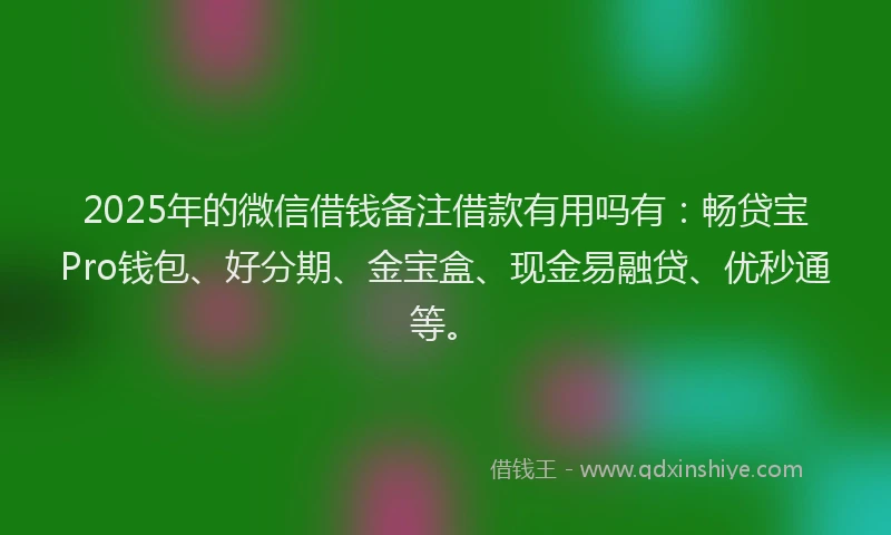 2025年的微信借钱备注借款有用吗有：畅贷宝Pro钱包、好分期、金宝盒、现金易融贷、优秒通等。