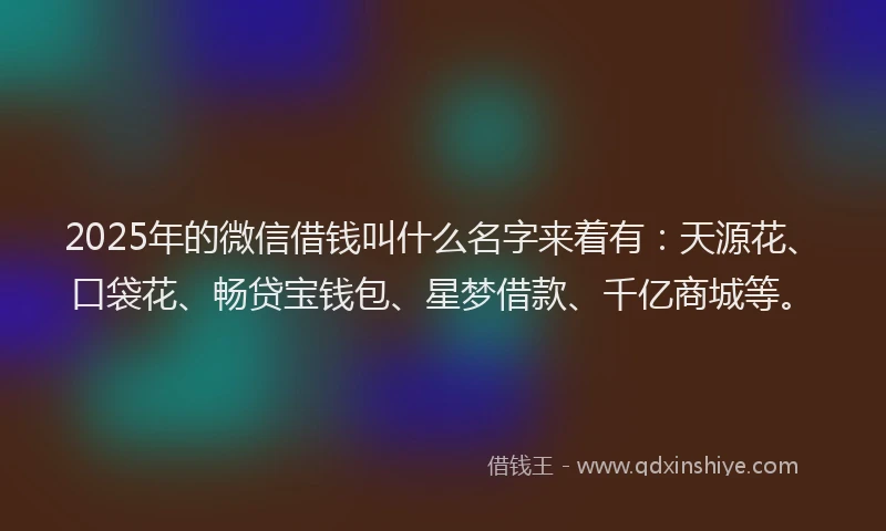 2025年的微信借钱叫什么名字来着有：天源花、口袋花、畅贷宝钱包、星梦借款、千亿商城等。
