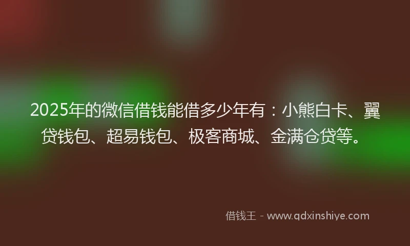 2025年的微信借钱能借多少年有：小熊白卡、翼贷钱包、超易钱包、极客商城、金满仓贷等。