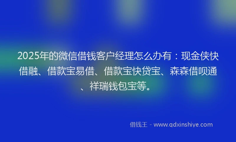2025年的微信借钱客户经理怎么办有：现金侠快借融、借款宝易借、借款宝快贷宝、森森借呗通、祥瑞钱包宝等。