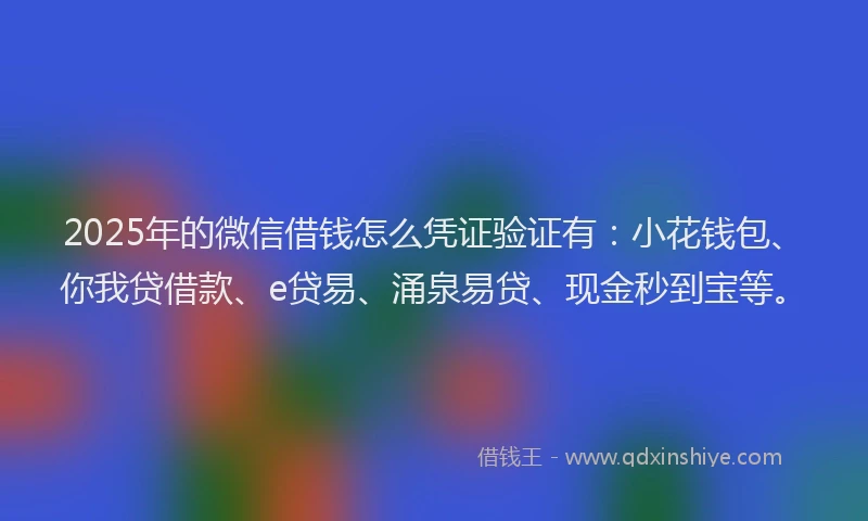 2025年的微信借钱怎么凭证验证有：小花钱包、你我贷借款、e贷易、涌泉易贷、现金秒到宝等。