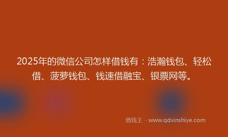 2025年的微信公司怎样借钱有：浩瀚钱包、轻松借、菠萝钱包、钱速借融宝、银票网等。