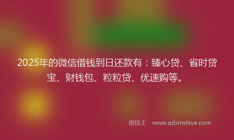 2025年的微信借钱到日还款有：臻心贷、省时贷宝、财钱包、粒粒贷、优速购等。