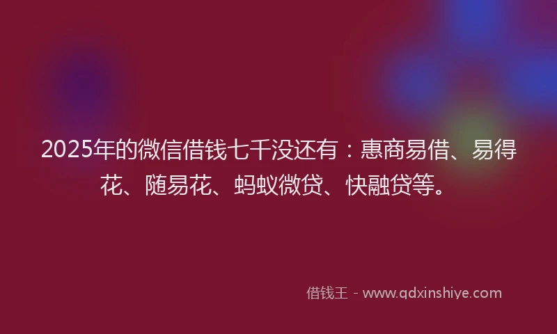 2025年的微信借钱七千没还有：惠商易借、易得花、随易花、蚂蚁微贷、快融贷等。