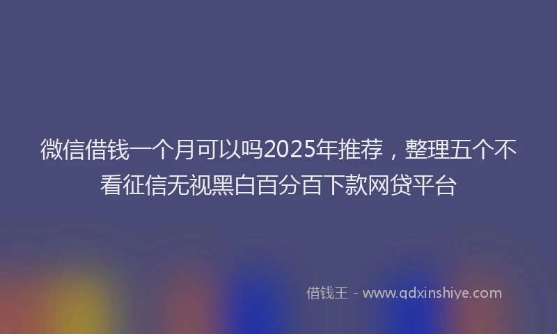 微信借钱一个月可以吗2025年推荐，整理五个不看征信无视黑白百分百下款网贷平台