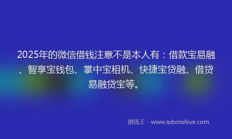 2025年的微信借钱注意不是本人有：借款宝易融、智享宝钱包、掌中宝租机、快捷宝贷融、借贷易融贷宝等。