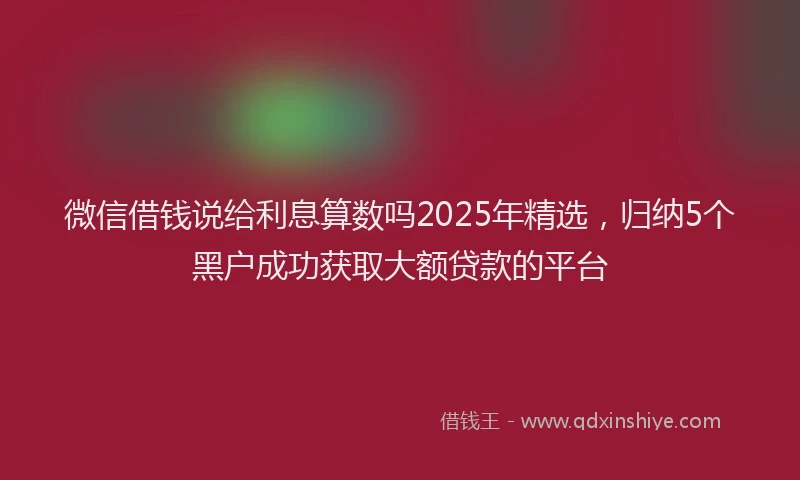 微信借钱说给利息算数吗2025年精选，归纳5个黑户成功获取大额贷款的平台