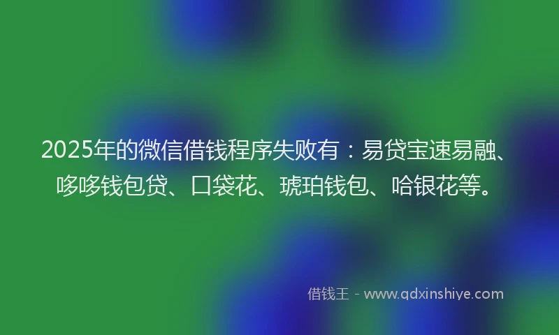 2025年的微信借钱程序失败有：易贷宝速易融、哆哆钱包贷、口袋花、琥珀钱包、哈银花等。