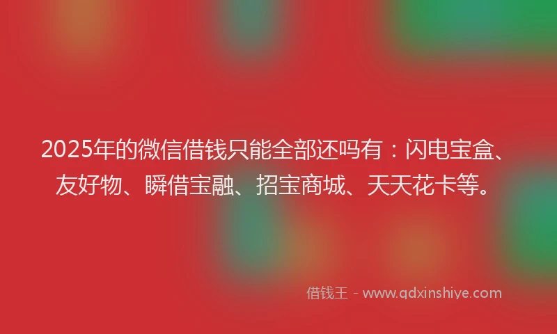 2025年的微信借钱只能全部还吗有：闪电宝盒、友好物、瞬借宝融、招宝商城、天天花卡等。
