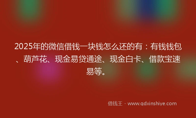 2025年的微信借钱一块钱怎么还的有：有钱钱包、葫芦花、现金易贷通途、现金白卡、借款宝速易等。