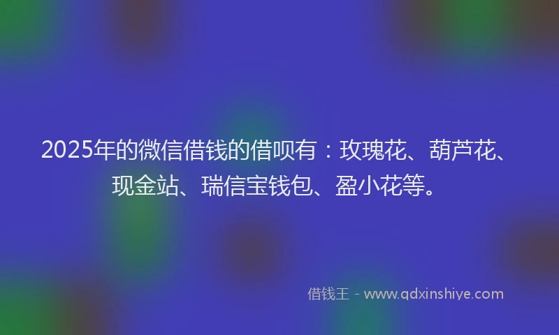2025年的微信借钱的借呗有：玫瑰花、葫芦花、现金站、瑞信宝钱包、盈小花等。