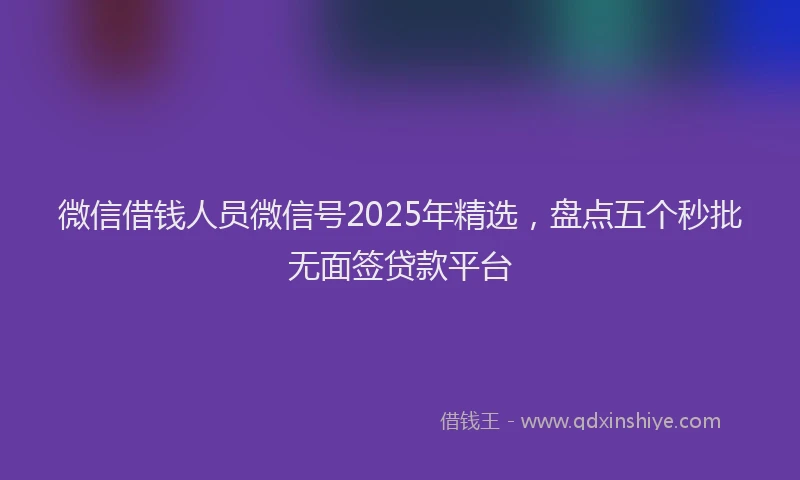 微信借钱人员微信号2025年精选，盘点五个秒批无面签贷款平台