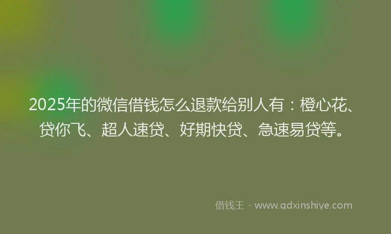 2025年的微信借钱怎么退款给别人有：橙心花、贷你飞、超人速贷、好期快贷、急速易贷等。