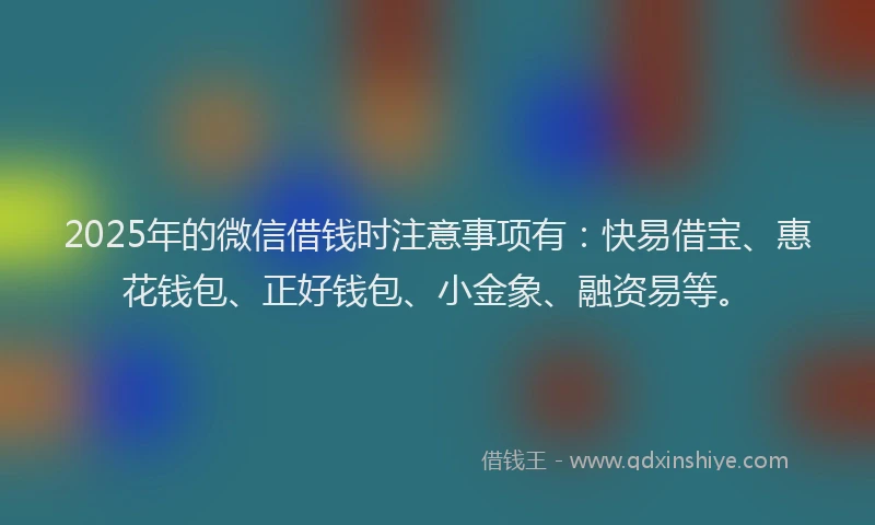 2025年的微信借钱时注意事项有：快易借宝、惠花钱包、正好钱包、小金象、融资易等。