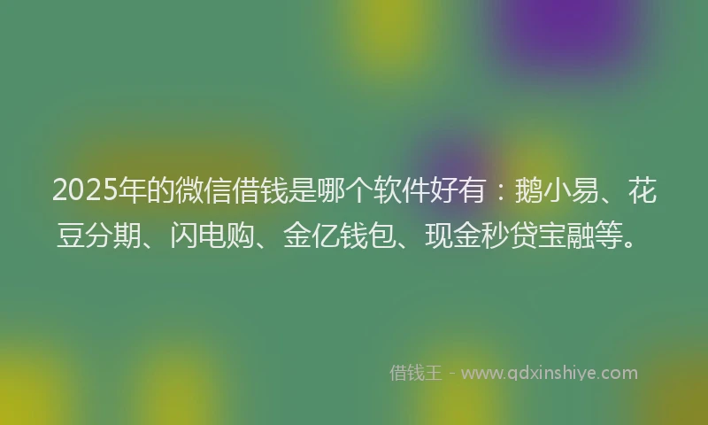 2025年的微信借钱是哪个软件好有：鹅小易、花豆分期、闪电购、金亿钱包、现金秒贷宝融等。