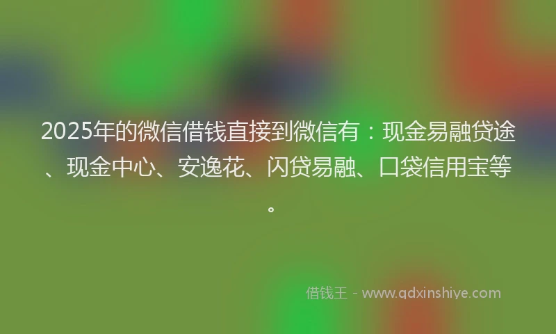 2025年的微信借钱直接到微信有：现金易融贷途、现金中心、安逸花、闪贷易融、口袋信用宝等。