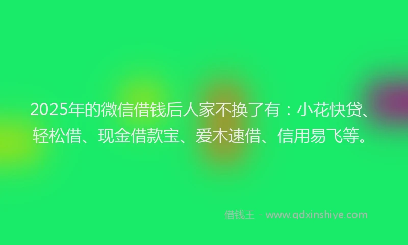 2025年的微信借钱后人家不换了有：小花快贷、轻松借、现金借款宝、爱木速借、信用易飞等。