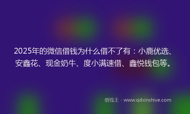 2025年的微信借钱为什么借不了有：小鹿优选、安鑫花、现金奶牛、度小满速借、鑫悦钱包等。