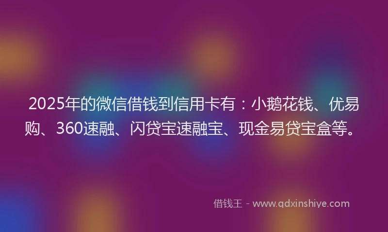 2025年的微信借钱到信用卡有：小鹅花钱、优易购、360速融、闪贷宝速融宝、现金易贷宝盒等。