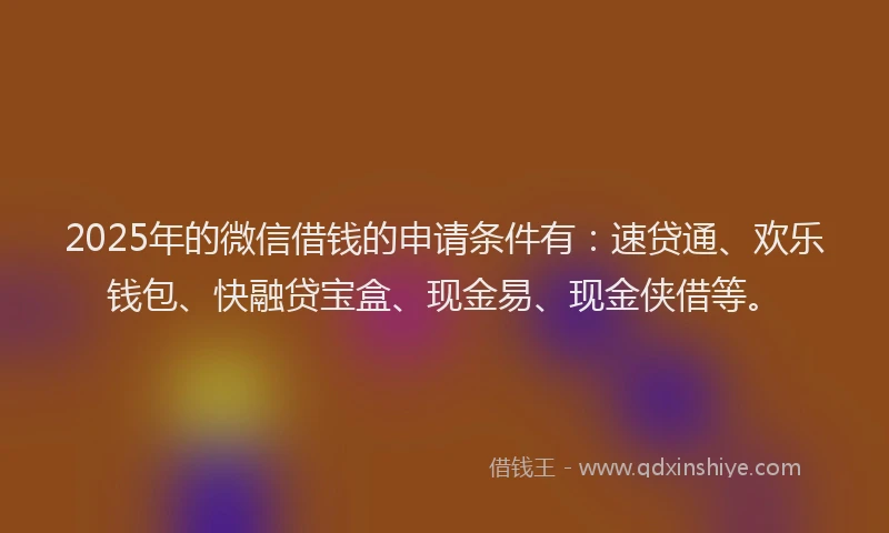 2025年的微信借钱的申请条件有：速贷通、欢乐钱包、快融贷宝盒、现金易、现金侠借等。