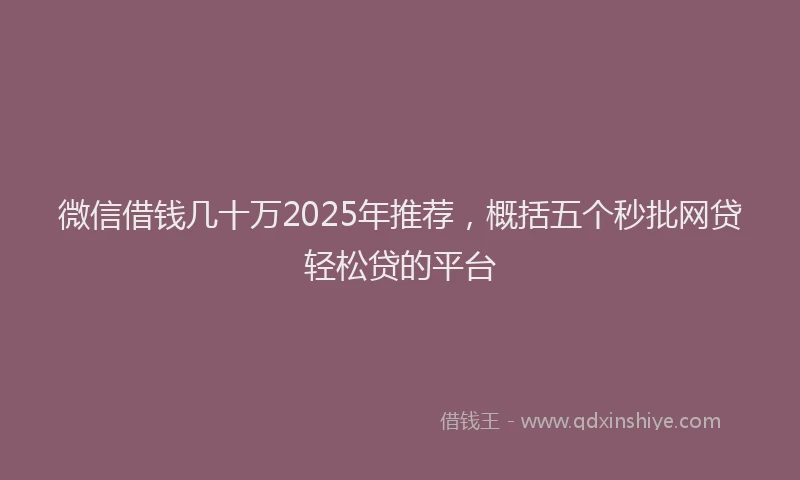 微信借钱几十万2025年推荐，概括五个秒批网贷轻松贷的平台