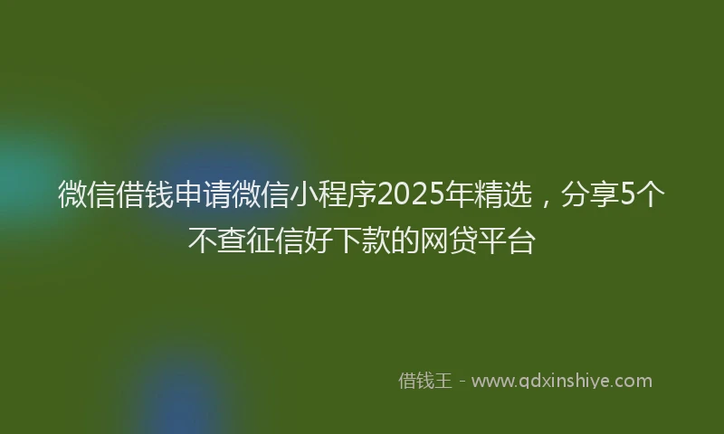 微信借钱申请微信小程序2025年精选，分享5个不查征信好下款的网贷平台