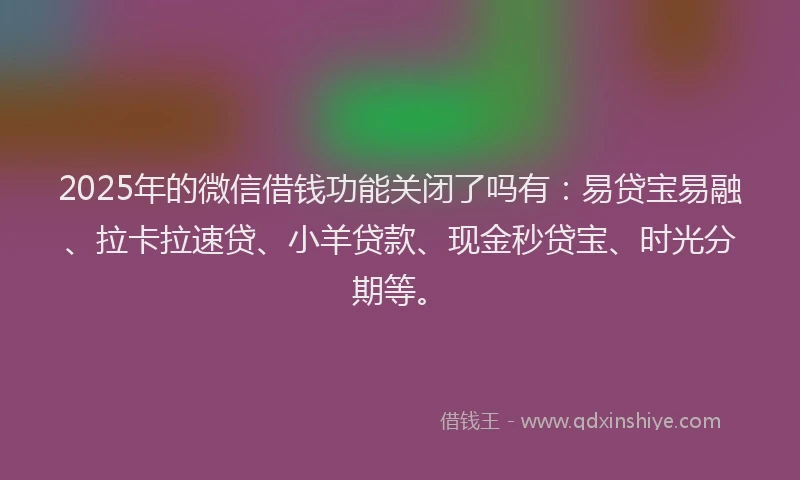 2025年的微信借钱功能关闭了吗有：易贷宝易融、拉卡拉速贷、小羊贷款、现金秒贷宝、时光分期等。