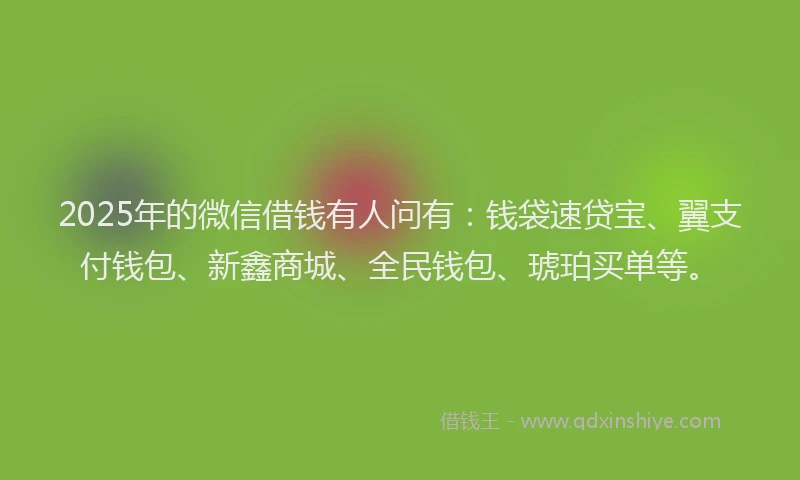 2025年的微信借钱有人问有：钱袋速贷宝、翼支付钱包、新鑫商城、全民钱包、琥珀买单等。